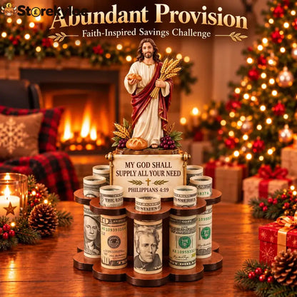 🙏 Bible Verse Savings Challenge Stand – Christian Cash Organizer & Faith-inspired Gift - 🙏Abundant Provision
