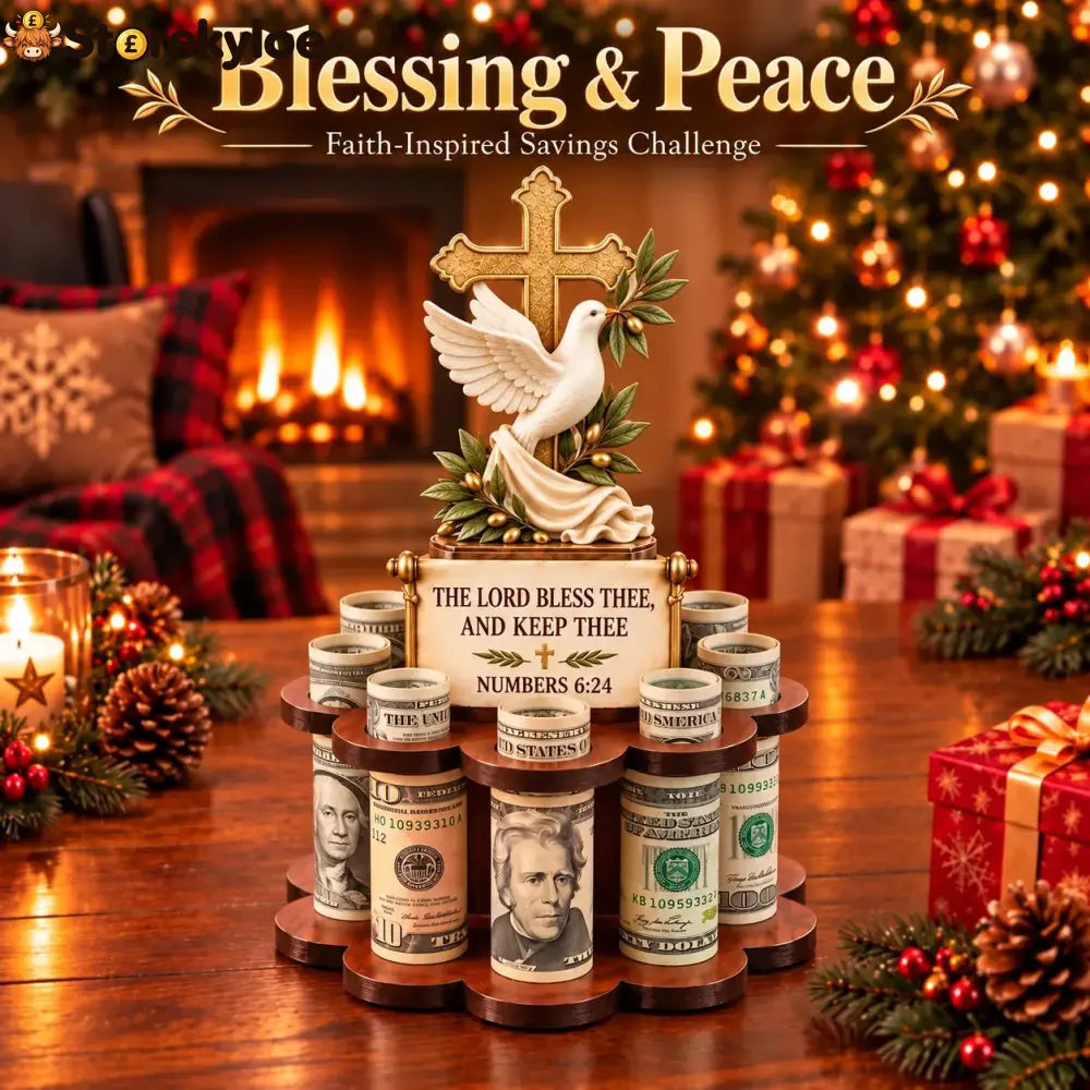 🙏 Bible Verse Savings Challenge Stand – Christian Cash Organizer & Faith-inspired Gift - 🕊️Blessing & Peace