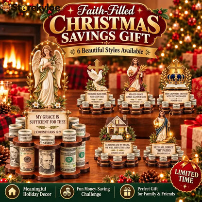 🙏 Bible Verse Savings Challenge Stand – Christian Cash Organizer & Faith-inspired Gift - ✝️ Complete 6-Piece Set(✨Save