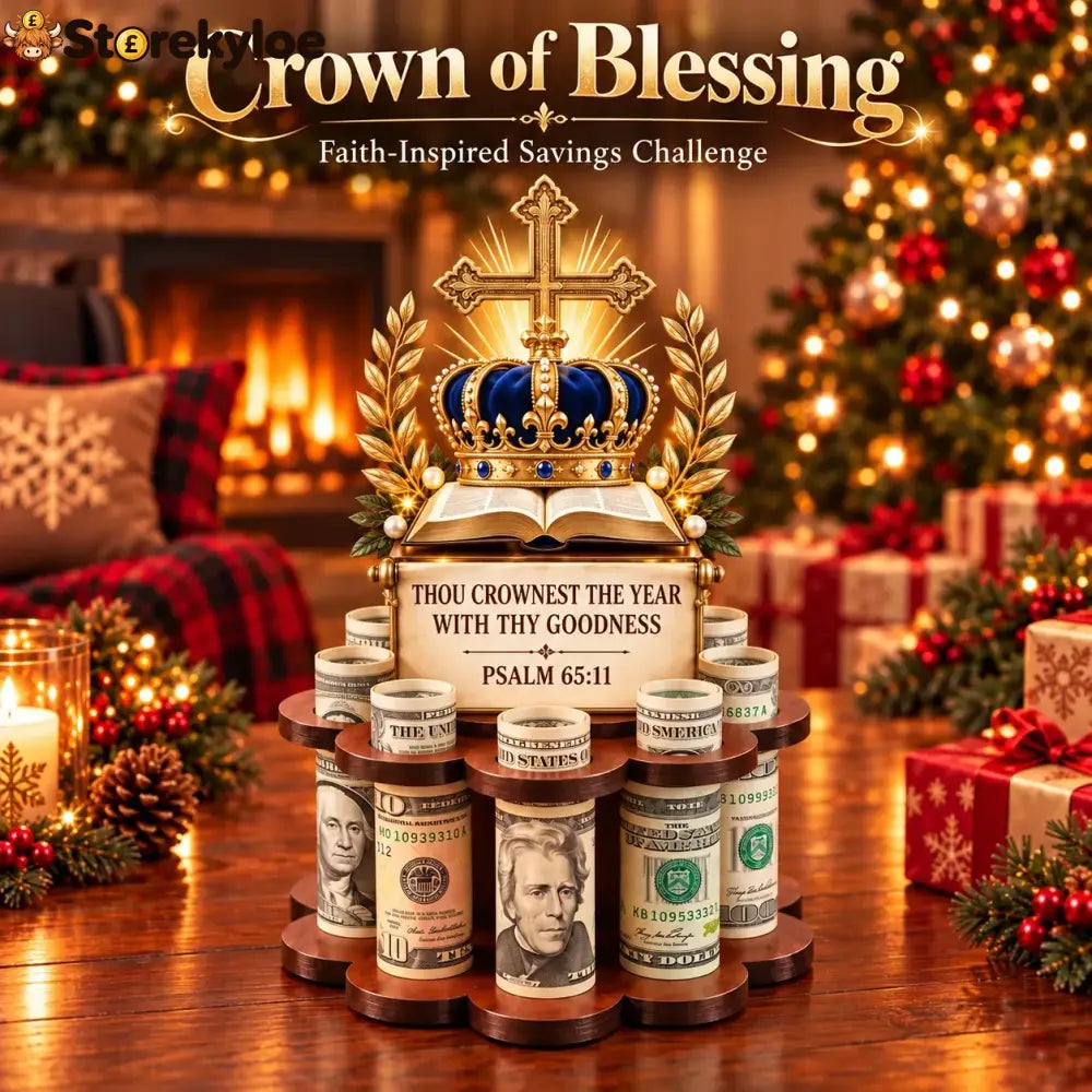 🙏 Bible Verse Savings Challenge Stand – Christian Cash Organizer & Faith-inspired Gift - 👑Crown of Blessing