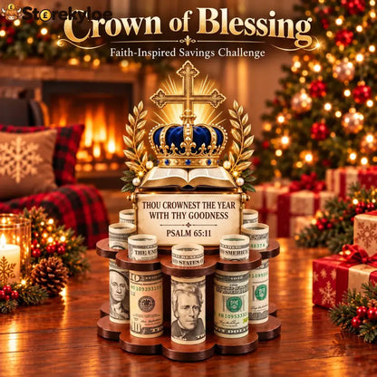 🙏 Bible Verse Savings Challenge Stand – Christian Cash Organizer & Faith-inspired Gift - 👑Crown of Blessing