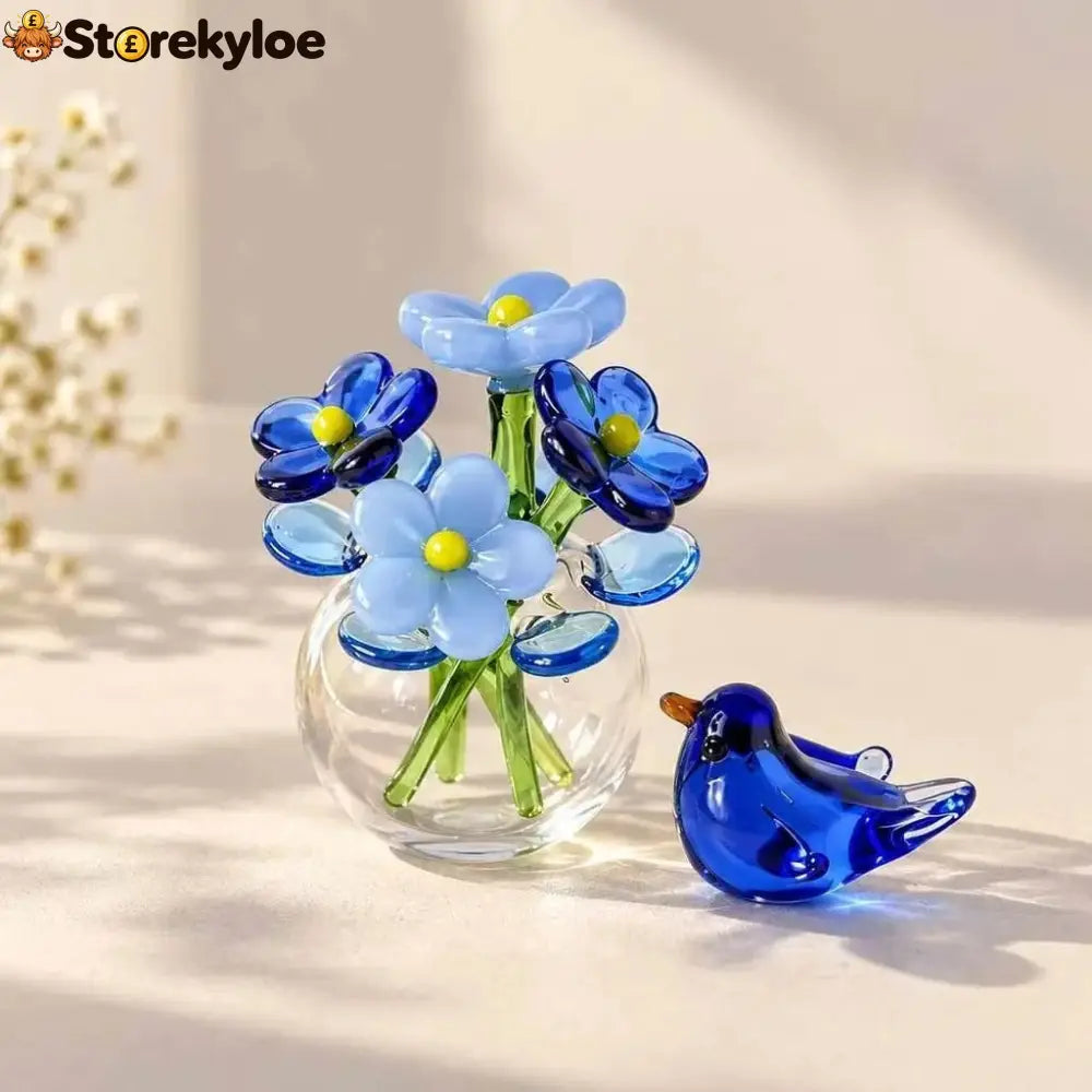 Bird & Bloom Glass Flower Arrangement A Tiny Garden That Never Has To Fade 🌸🐦 - Blue🔥