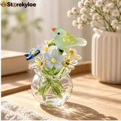 Bird & Bloom Glass Flower Arrangement A Tiny Garden That Never Has To Fade 🌸🐦 - Green