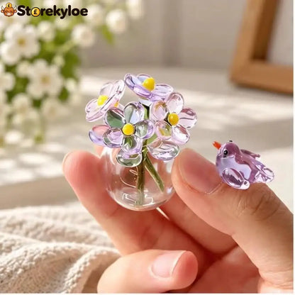 Bird & Bloom Glass Flower Arrangement A Tiny Garden That Never Has To Fade 🌸🐦 - Purple