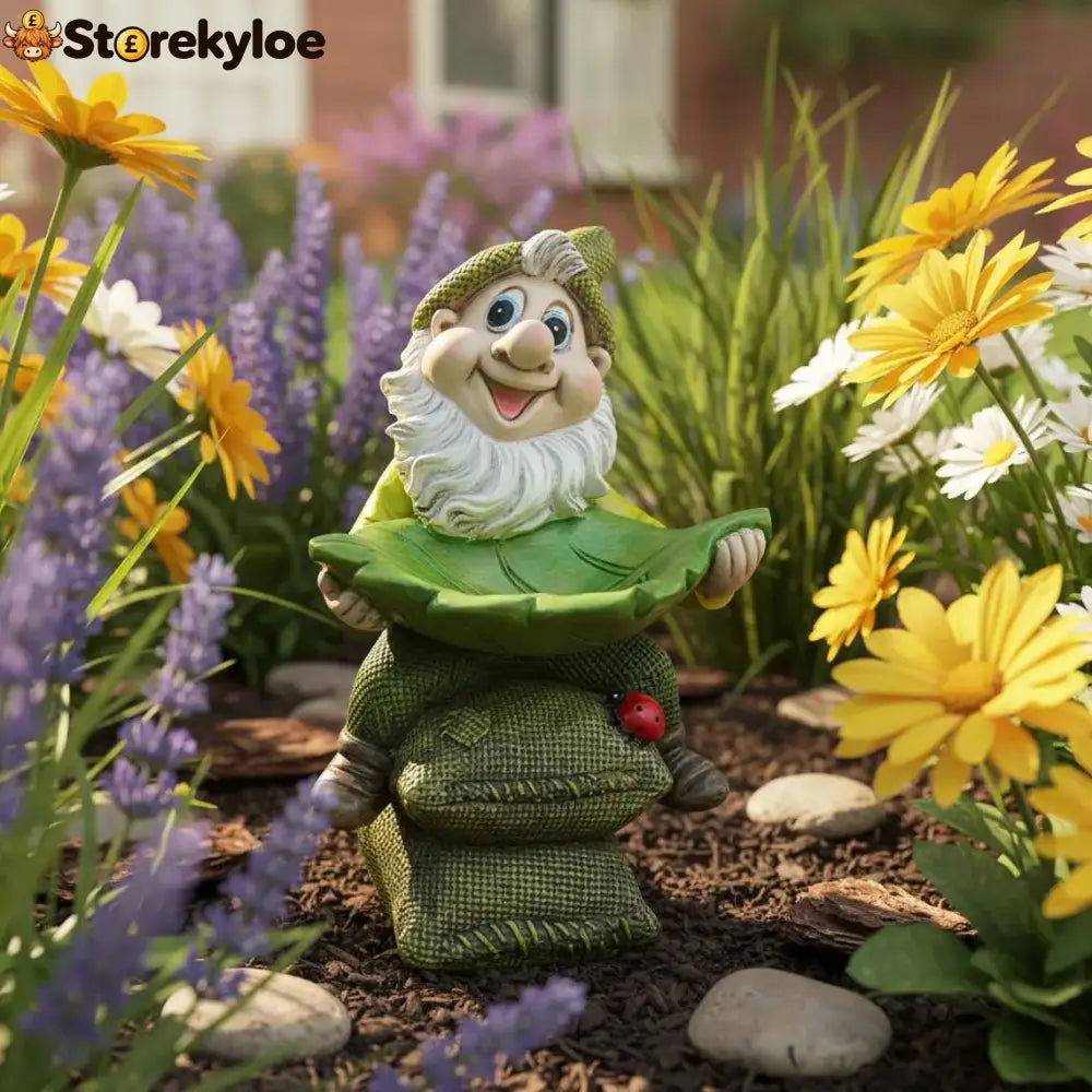 🍃 Birdie Butler Gnome™, Whimsical Leaf Feeder Garden Statue