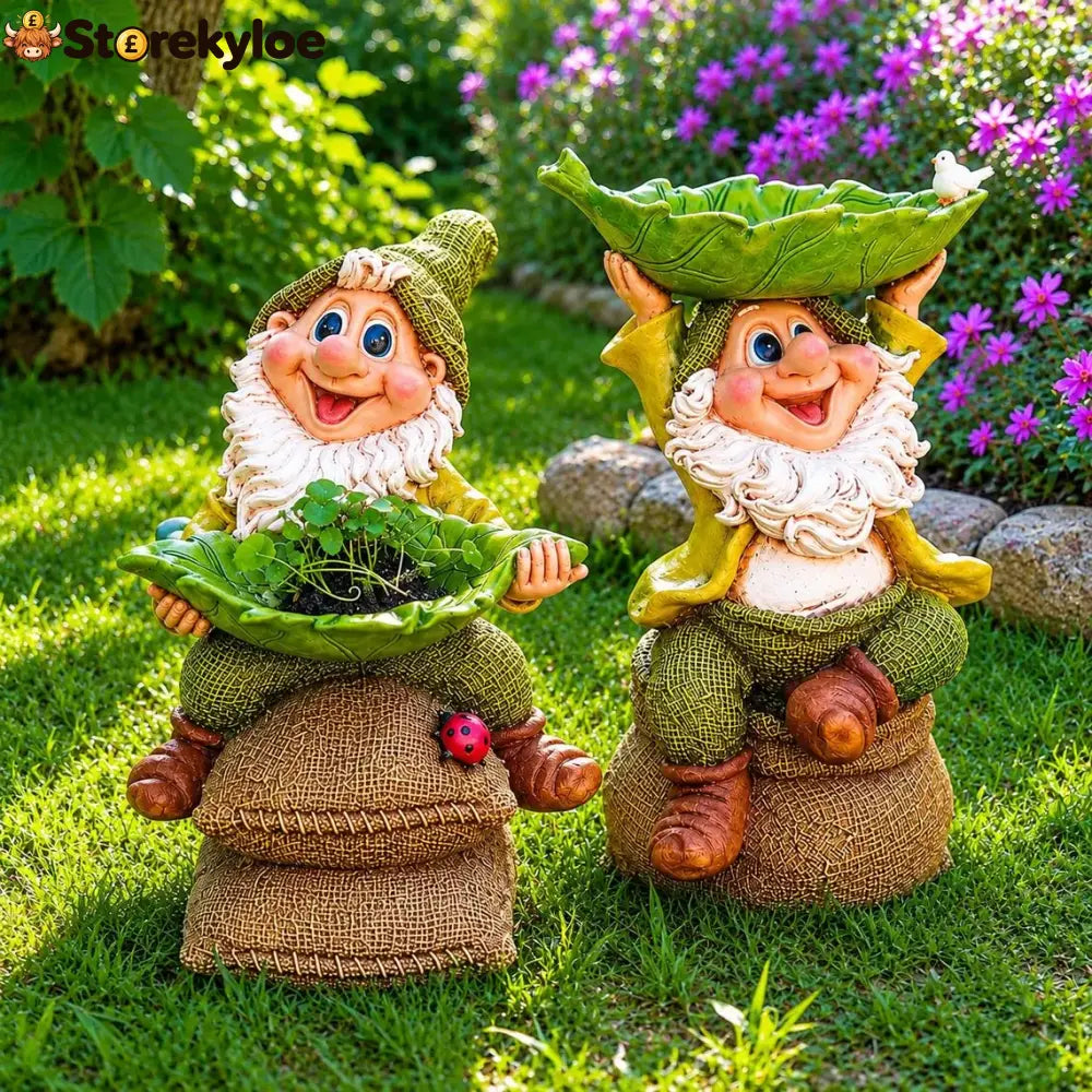 🍃 Birdie Butler Gnome™, Whimsical Leaf Feeder Garden Statue