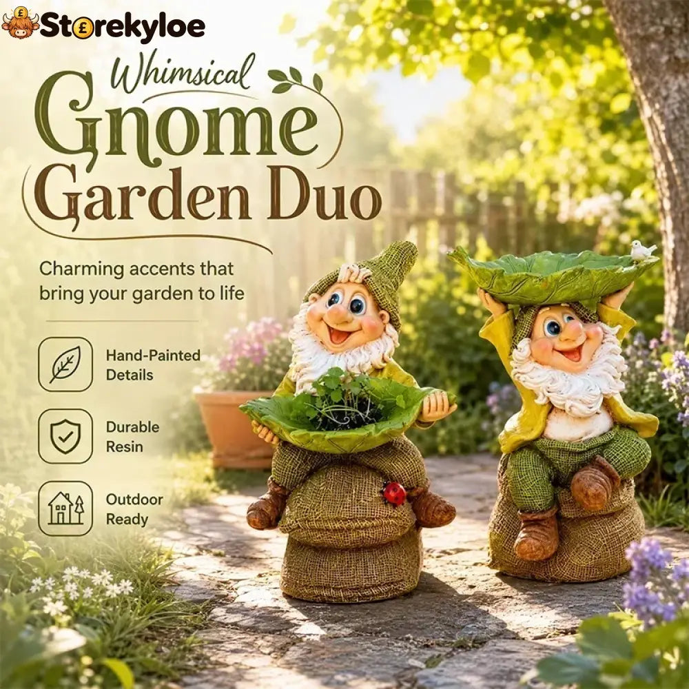 🍃 Birdie Butler Gnome™, Whimsical Leaf Feeder Garden Statue