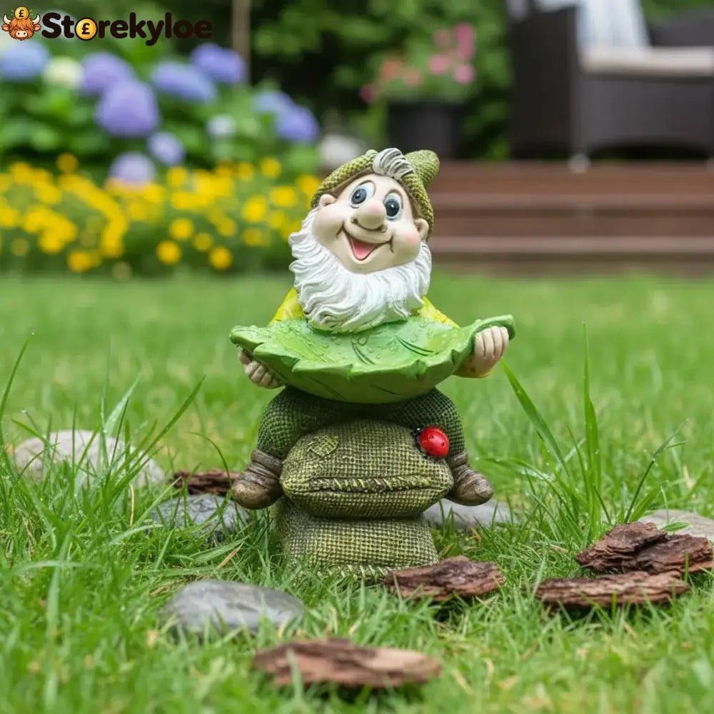 🍃 Birdie Butler Gnome™, Whimsical Leaf Feeder Garden Statue