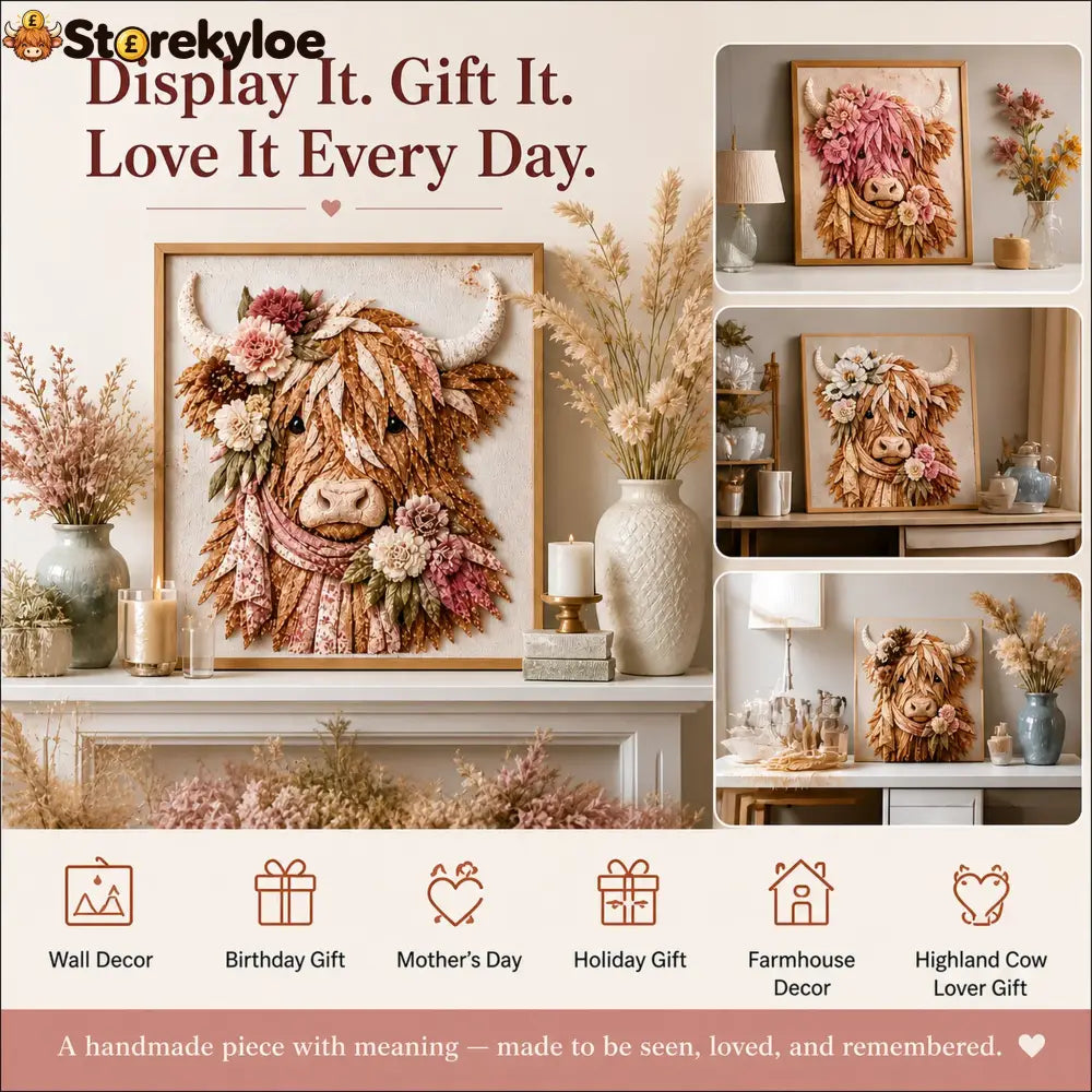 🐮💐🌸 Birth Flower Highland Cow 3d Layered Fabric Art Diy Kit (beginner-friendly)