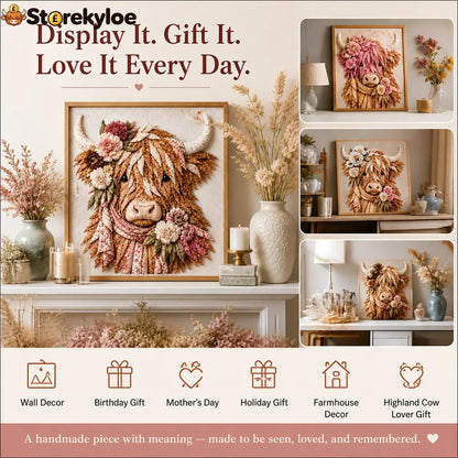 🐮💐🌸 Birth Flower Highland Cow 3d Layered Fabric Art Diy Kit (beginner-friendly)