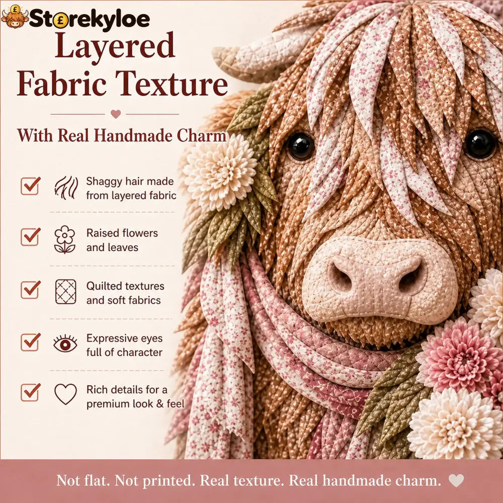 🐮💐🌸 Birth Flower Highland Cow 3d Layered Fabric Art Diy Kit (beginner-friendly)