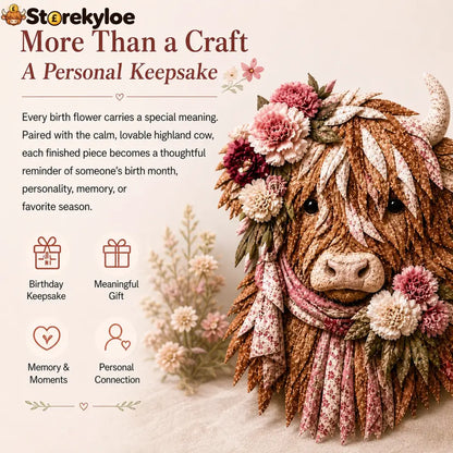 🐮💐🌸 Birth Flower Highland Cow 3d Layered Fabric Art Diy Kit (beginner-friendly)
