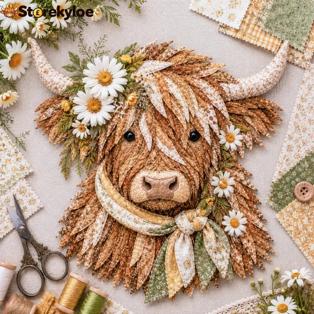 🐮💐🌸 Birth Flower Highland Cow 3d Layered Fabric Art Diy Kit (beginner-friendly) - April / Approximately 16’’ (40cm)