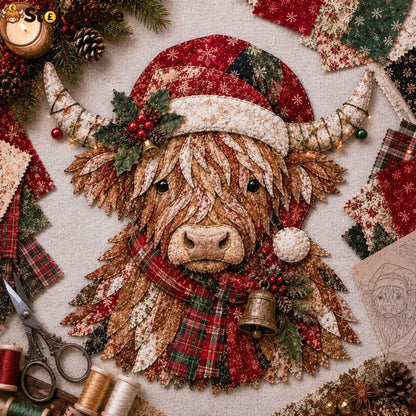 🐮💐🌸 Birth Flower Highland Cow 3d Layered Fabric Art Diy Kit (beginner-friendly) - Christmas / Approximately 16’’ (40cm)