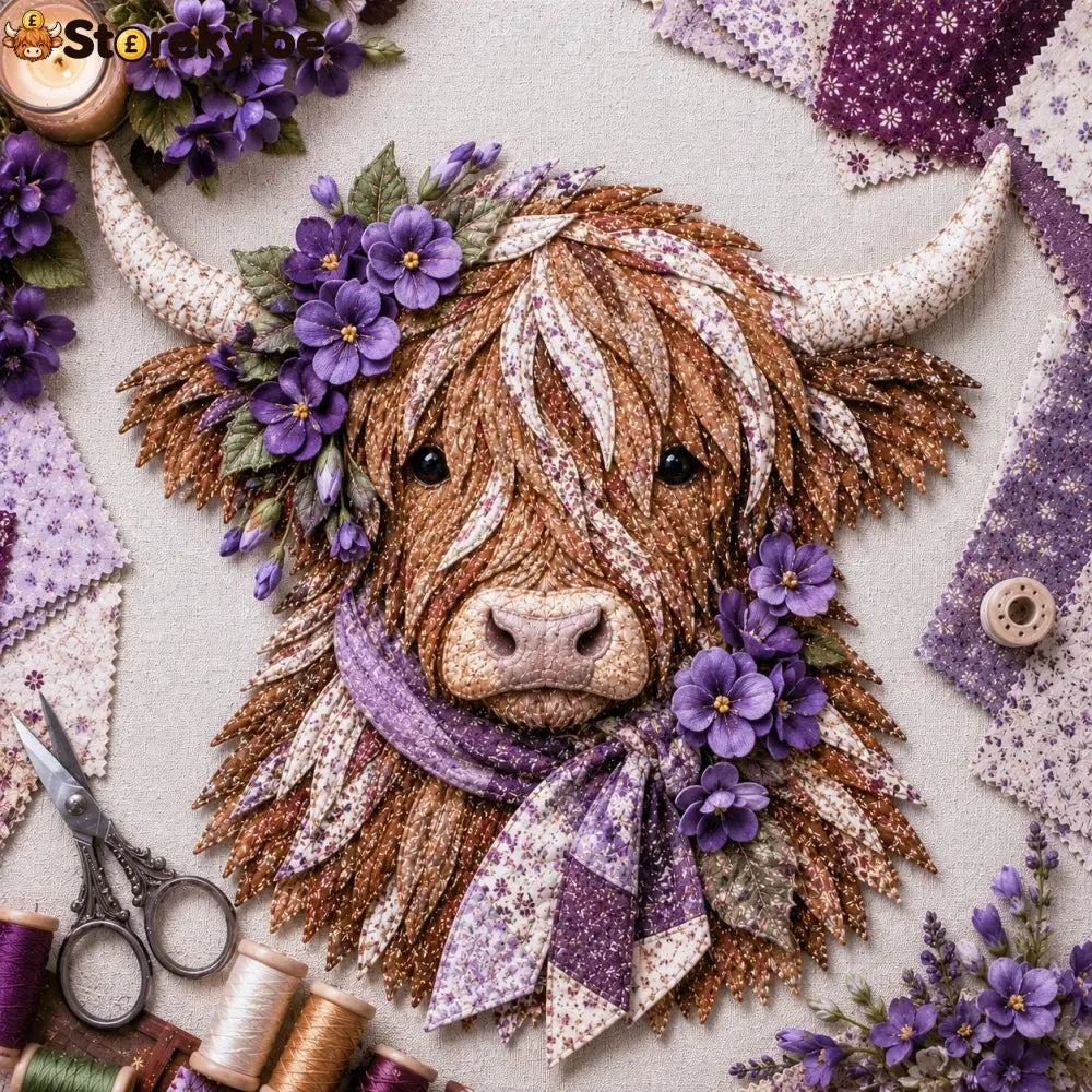 🐮💐🌸 Birth Flower Highland Cow 3d Layered Fabric Art Diy Kit (beginner-friendly) - February / Approximately 16’’ (40cm)