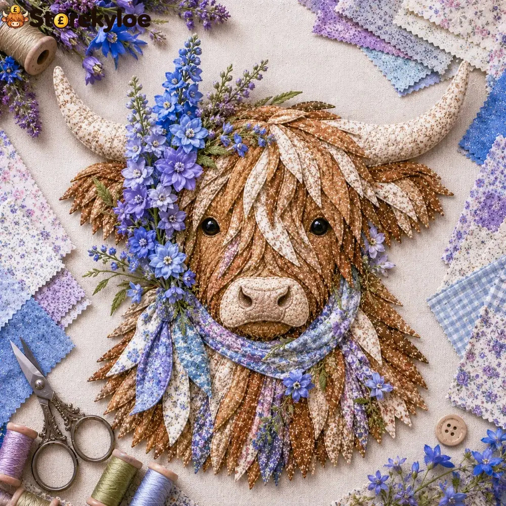 🐮💐🌸 Birth Flower Highland Cow 3d Layered Fabric Art Diy Kit (beginner-friendly) - July / Approximately 16’’ (40cm)
