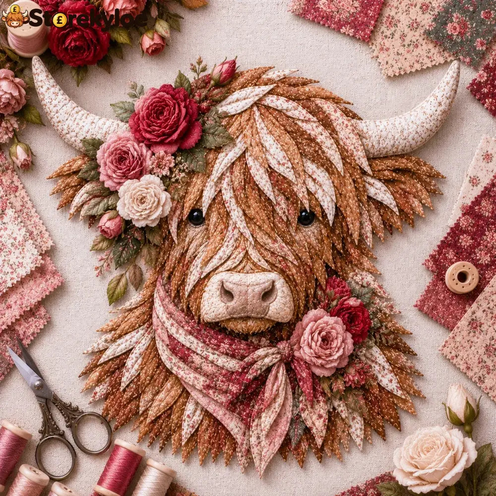 🐮💐🌸 Birth Flower Highland Cow 3d Layered Fabric Art Diy Kit (beginner-friendly) - June / Approximately 16’’ (40cm)