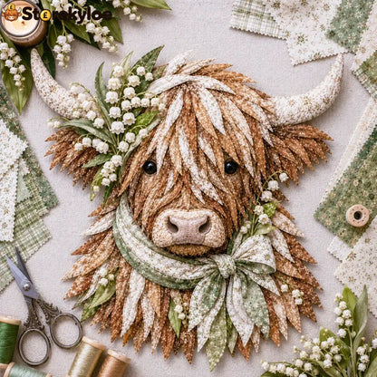 🐮💐🌸 Birth Flower Highland Cow 3d Layered Fabric Art Diy Kit (beginner-friendly) - May / Approximately 16’’ (40cm)