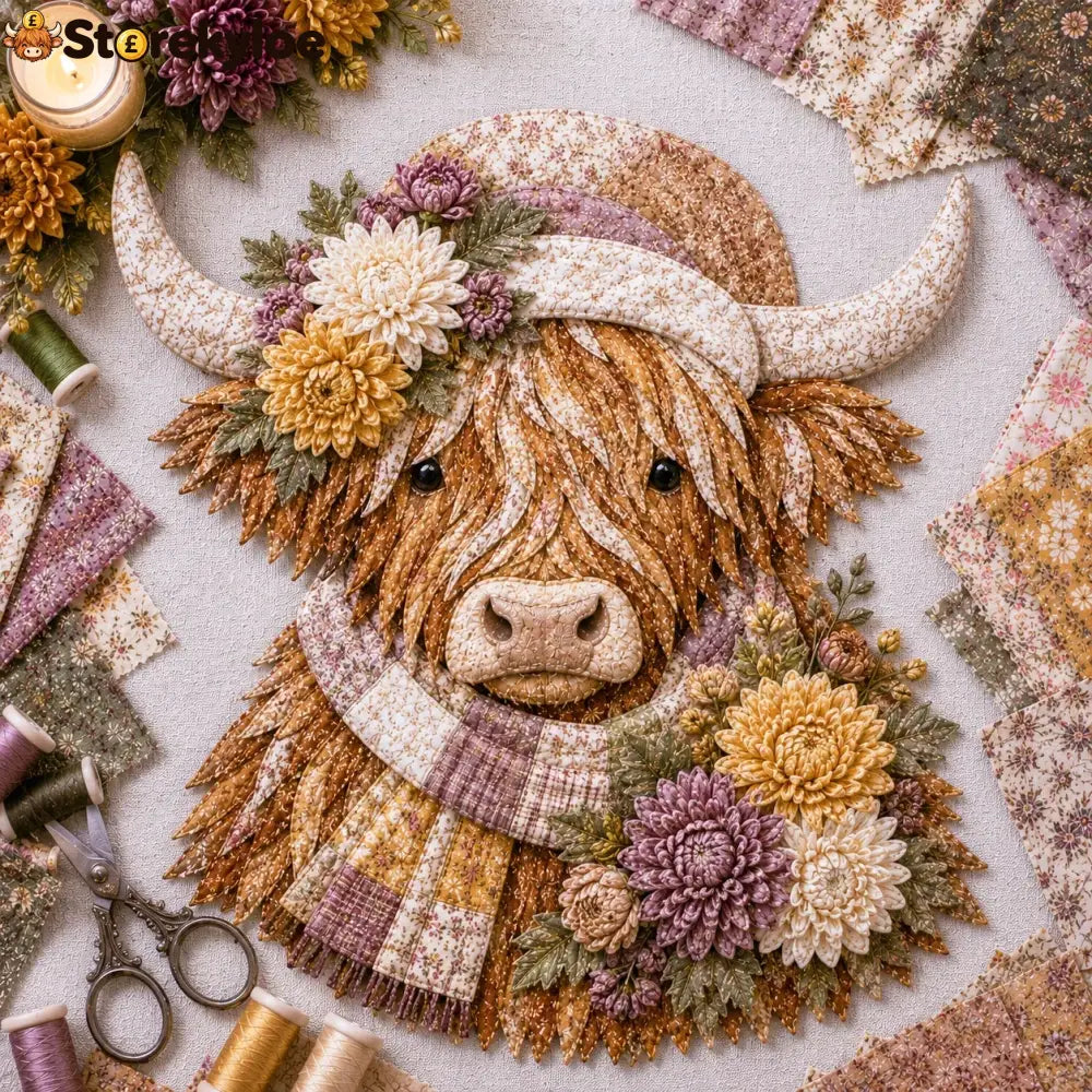 🐮💐🌸 Birth Flower Highland Cow 3d Layered Fabric Art Diy Kit (beginner-friendly) - November / Approximately 16’’ (40cm)