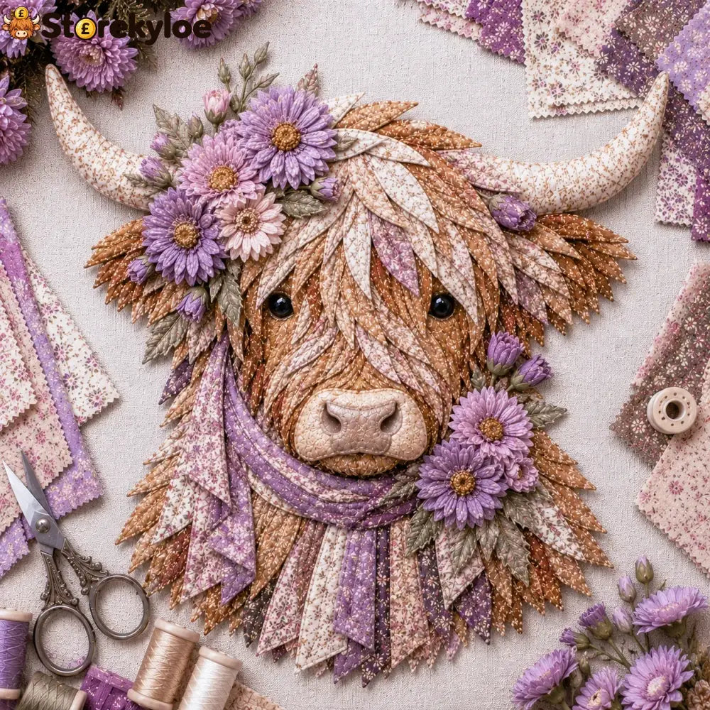 🐮💐🌸 Birth Flower Highland Cow 3d Layered Fabric Art Diy Kit (beginner-friendly) - September / Approximately 16’’ (40cm)