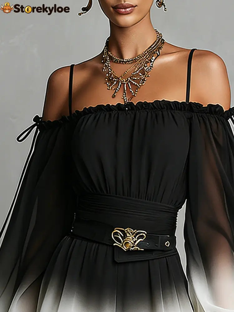 Black And White Ombre Off‑Shoulder Jumpsuit