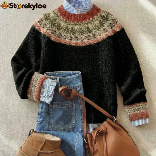 Black-Chic Vintage Knit Sweater - Black / S