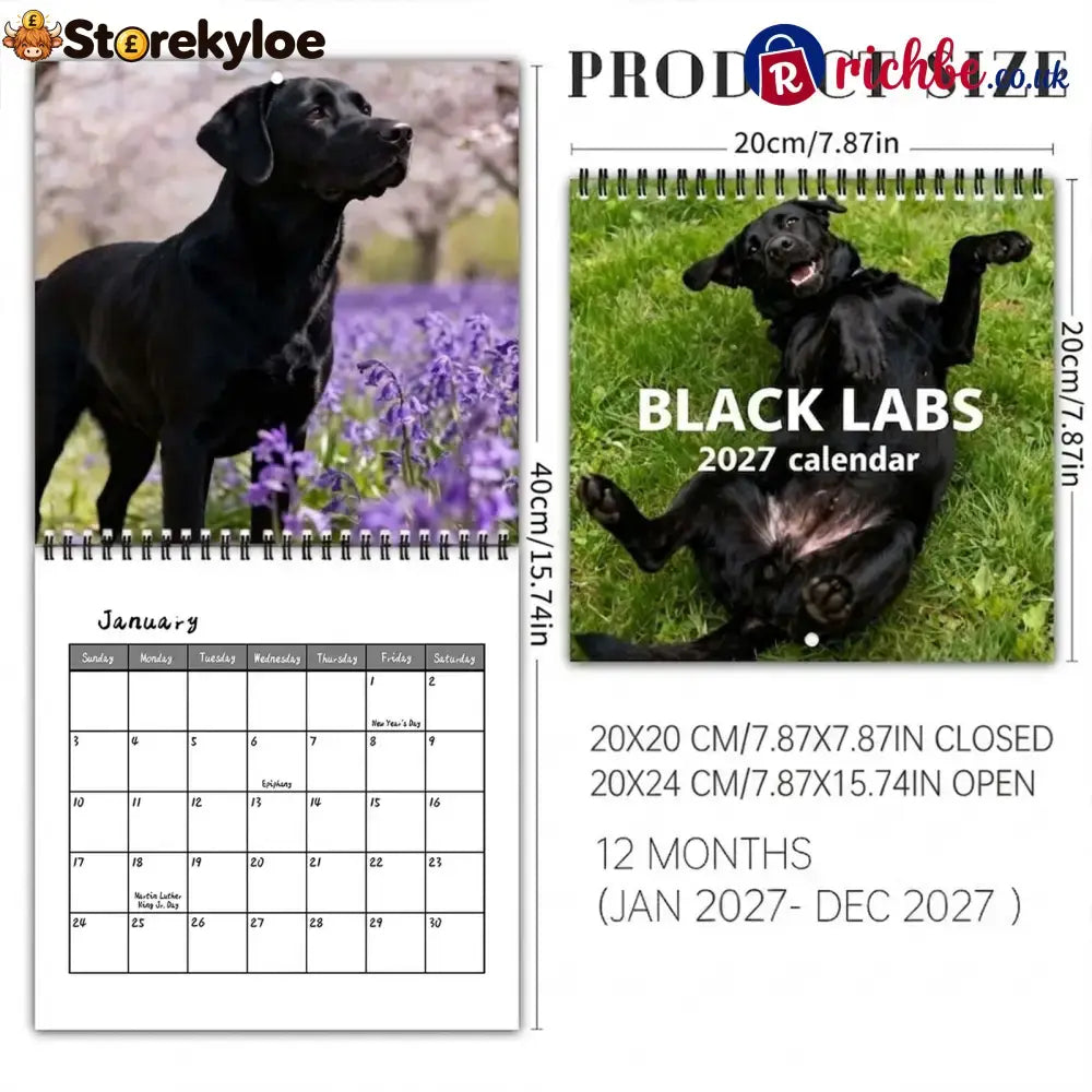 🐾 Black Labs 2027 Wall Calendar, 12 Months of Loyal Looks & Happy Tails - 2027 CALENDAR📅