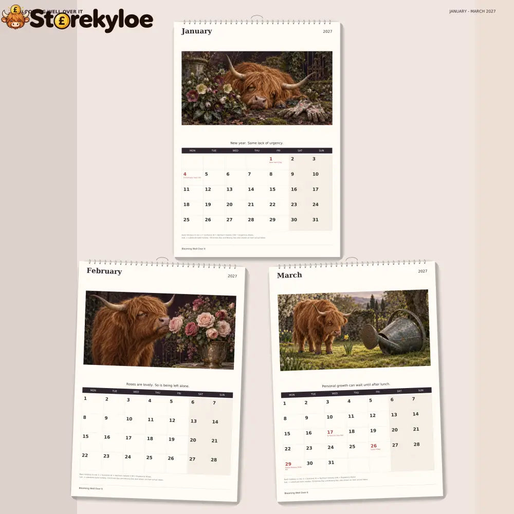 🔥Blooming Well Over It 2027 A4 Wall Calendar - Funny Highland Cows
