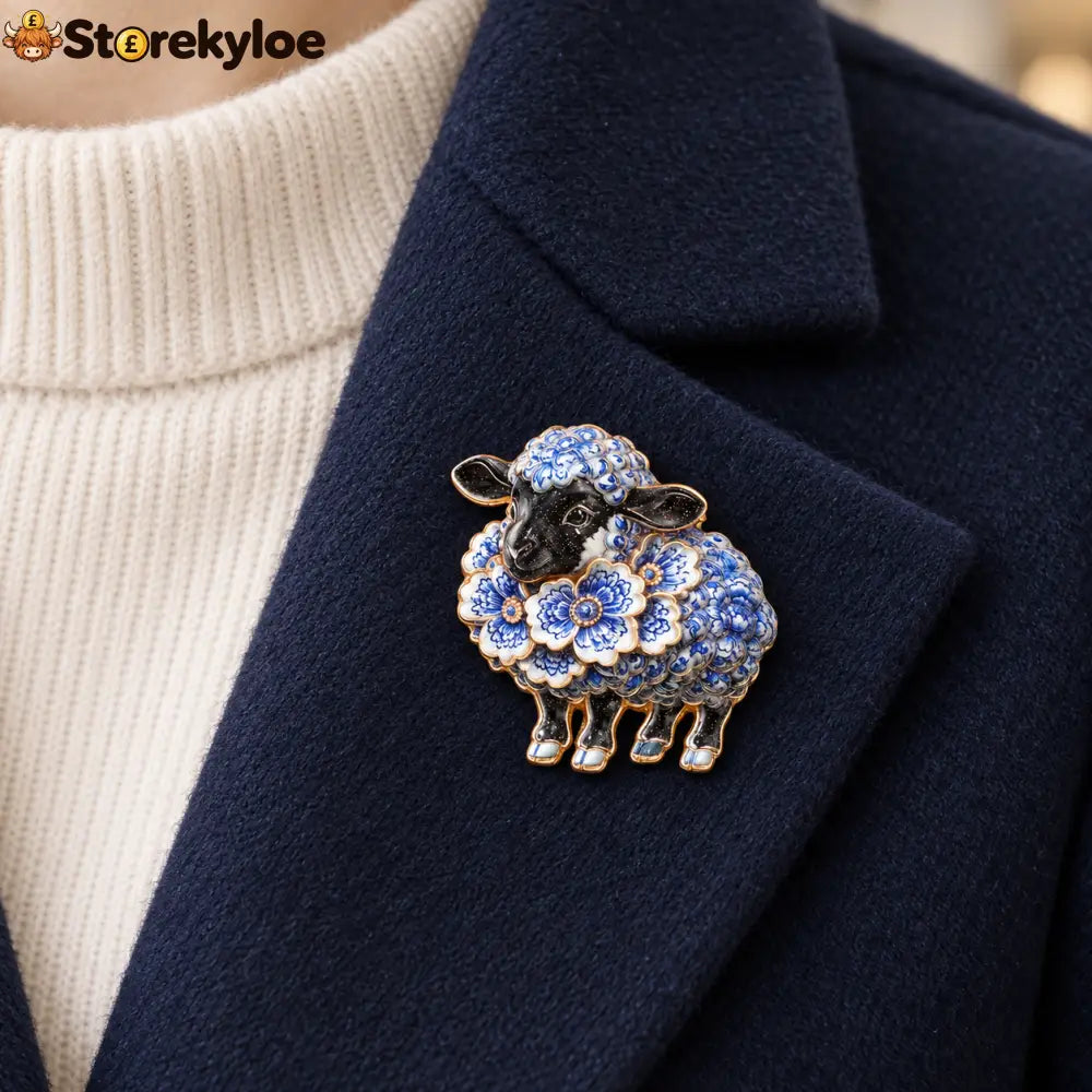 💙Blue Blossom Sheep Brooch｜Elegant Floral Animal Art