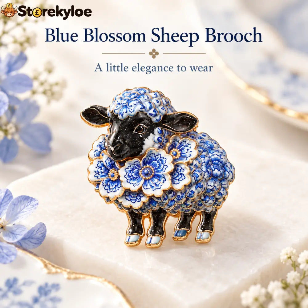 💙Blue Blossom Sheep Brooch｜Elegant Floral Animal Art