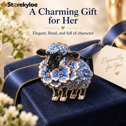 💙Blue Blossom Sheep Brooch｜Elegant Floral Animal Art
