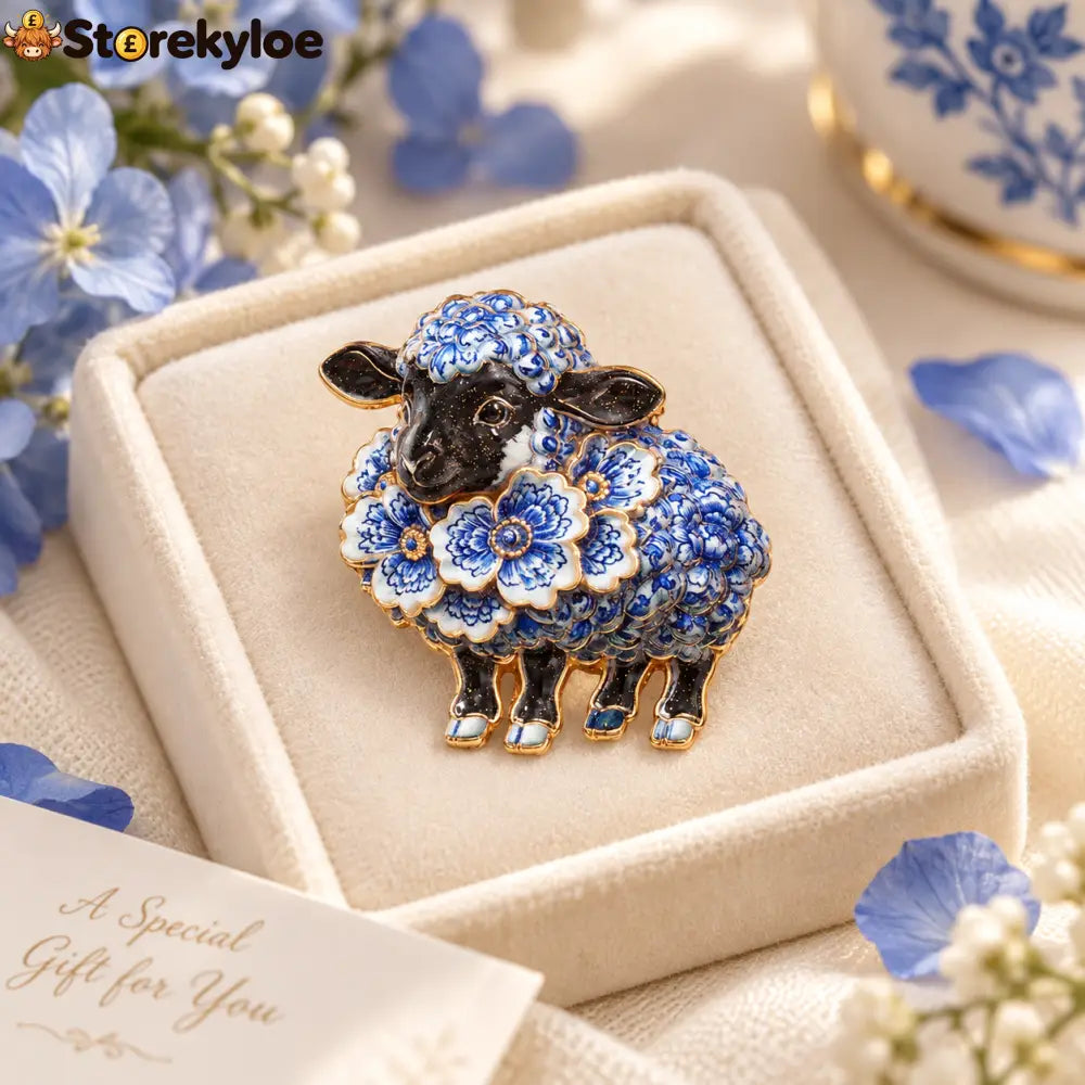 💙Blue Blossom Sheep Brooch｜Elegant Floral Animal Art