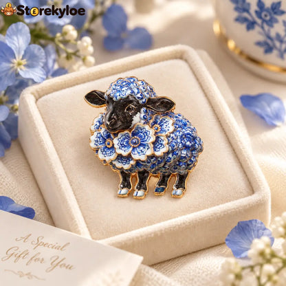 💙Blue Blossom Sheep Brooch｜Elegant Floral Animal Art