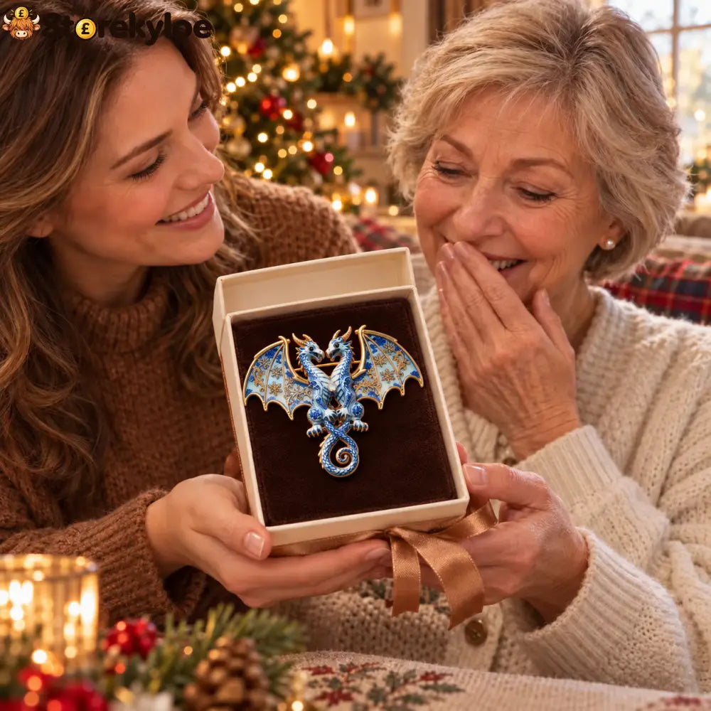 ⏳ LIMITED‑TIME FREE SHIPPING OVER £20 🐉❄️blue‑porcelain Twin Winter Dragons Enamel Vintage Brooch 🐉❄️