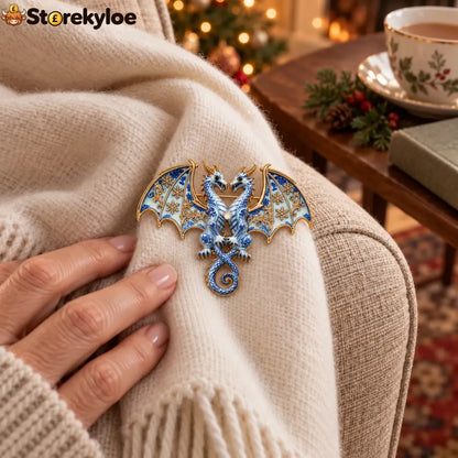 ⏳ LIMITED‑TIME FREE SHIPPING OVER £20 🐉❄️blue‑porcelain Twin Winter Dragons Enamel Vintage Brooch 🐉❄️