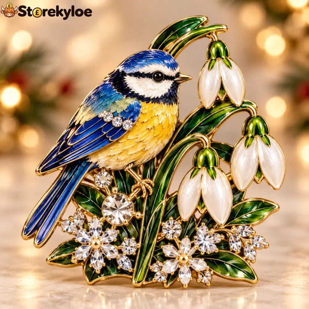 Blue Tit & Snowdrop Enamel Brooch 🎐💙 - 1