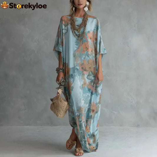 Bohemian Floral Print Fashion Long Dress - Print color / XS