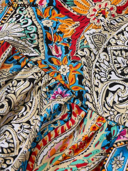 Bohemian Paisley Floral Bell Sleeve Dress