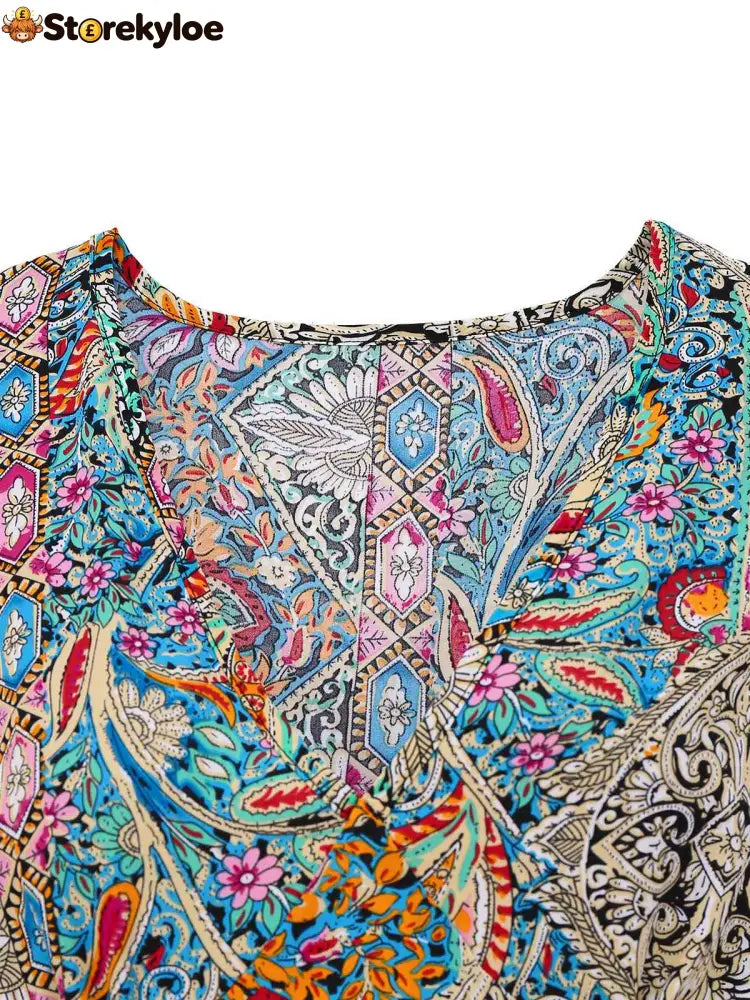 Bohemian Paisley Floral Bell Sleeve Dress