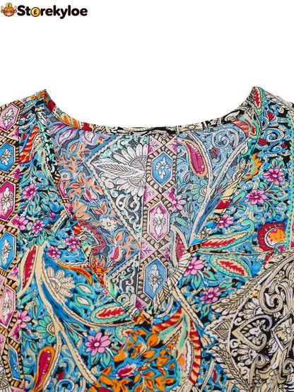 Bohemian Paisley Floral Bell Sleeve Dress