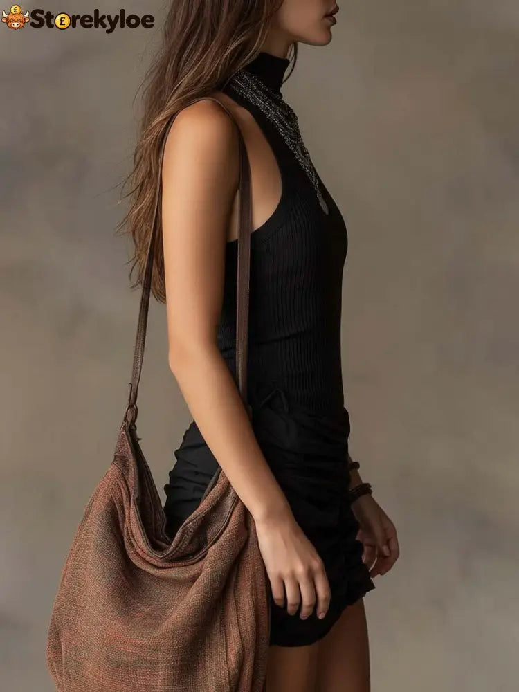 Bohemian Ribbed Halter Ruched Mini Dress