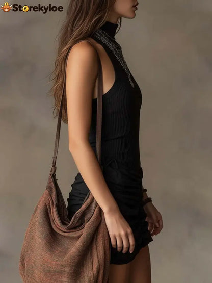Bohemian Ribbed Halter Ruched Mini Dress