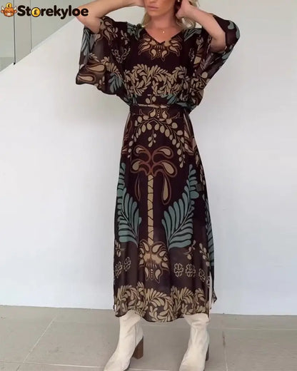 Bohemian V-Neck Loose Dress