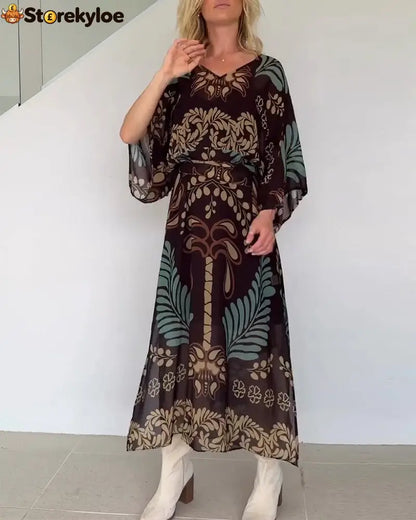 Bohemian V-Neck Loose Dress
