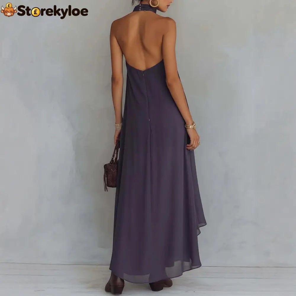 Boho Embroidered High-Low Halter Maxi Dress