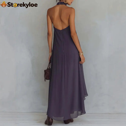 Boho Embroidered High-Low Halter Maxi Dress