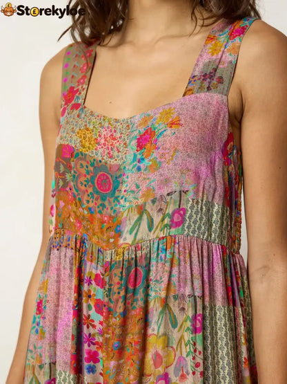 🌼 Boho Patchwork Floral Wide-Leg Jumpsuit (XL-5XL)