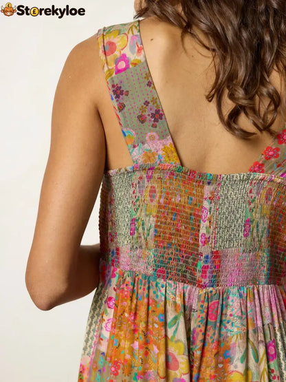🌼 Boho Patchwork Floral Wide-Leg Jumpsuit (XL-5XL)