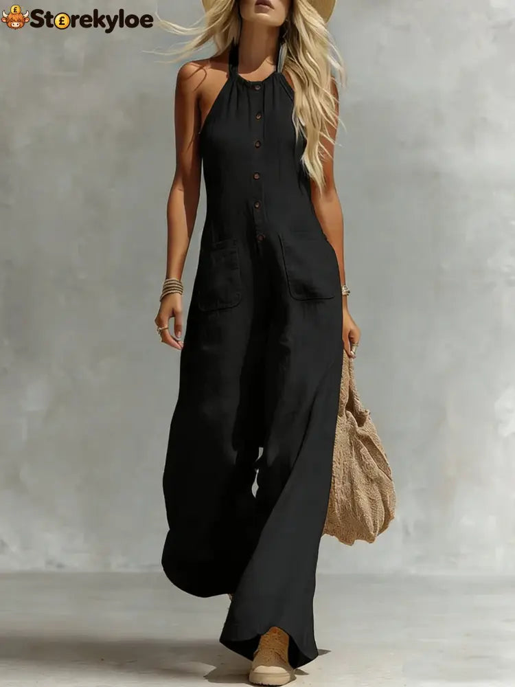 Breezy Halter Wide-Leg Jumpsuit - Black / S