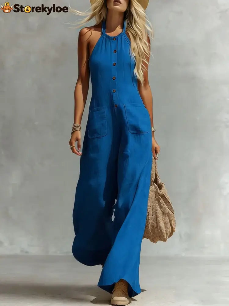 Breezy Halter Wide-Leg Jumpsuit - Blue / S